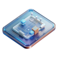 signature mid century A transparent tablet displaying a complex engineering blueprint, holographic interface, minimalist style, soft lighting gallery standard png