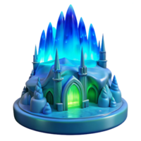 stunning vintage An ice palace with intricate carvings, glowing blue light, aurora borealis in the sky exclusive png