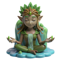 immaculate dynamic modern A serene dryad with skin of bark and hair of leaves, meditating beneath a waterfall, peaceful and calming authentic png