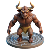 vibrant organic A powerful Minotaur standing in the labyrinth, muscles rippling in the torchlight, realistic and detailed, original png