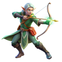 distinguished classic A graceful elf warrior wielding a glowing bow and arrow, soft forest lighting, elegant and dynamic style genuine png