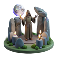 magnificent energetic tropical A mysterious druid performing a ritual in a stone circle, soft moonlight, Celtic style professional png