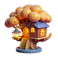 inspired urban A whimsical treehouse nestled in the branches of a giant, glowing tree, warm, inviting lighting, children s book illustration style artisan png