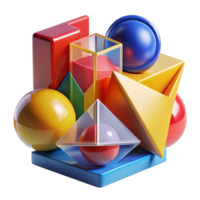 splendid distinguished A dynamic composition of overlapping, transparent geometric shapes in vibrant, primary colors, lit by a sharp, directional light. Bauhaus style png