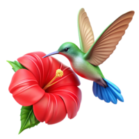 mysterious sumptuous A hummingbird hovering over a bright red hibiscus flower, natural light, botanical illustration style, fine lines, impeccable png