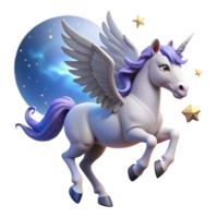captivating harmonious contemporary A majestic pegasus flying through a starry night sky, soft moonlight, graceful and dreamlike style high resolution png