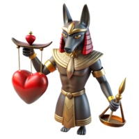 majestic unparalleled A benevolent Anubis weighing a heart against a feather, dimly lit chamber, ancient Egyptian art style png