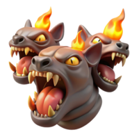 striking distinctive A chimera breathing fire, multiple heads snarling, Surrealist style, vibrant, otherworldly lighting, png