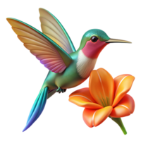 mesmerizing industrial A close up of a hummingbird hovering near a flower, vibrant colors, natural light, macro photography high quality png