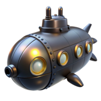 dazzling romantic avant garde A steampunk submarine, sleek and black, with glowing portholes, submerged in a dark ocean, eerie lighting fine detail png