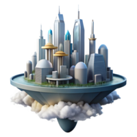 sought after retro A futuristic city floating in the clouds, skyscrapers piercing the sky, utopian style masterfully captured png