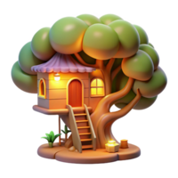 beautiful passionate renaissance A whimsical treehouse nestled in the branches of a giant, glowing tree, warm, inviting lighting, children s book illustration style sharp png