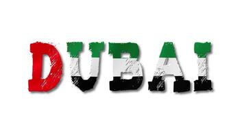 Dubai Text with UAE Flag Waving Inside. Seamless Loop Animation on Transparent Background. video