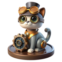 vibrant acclaimed A portrait of a steampunk cat, wearing goggles and a tiny top hat, sitting on a pile of gears. Soft, diffused lighting with a playful atmosphere png