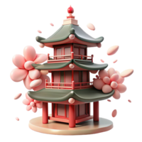 fascinating abstract A traditional Japanese pagoda, surrounded by cherry blossoms, soft, diffused lighting, serene and peaceful style precision png