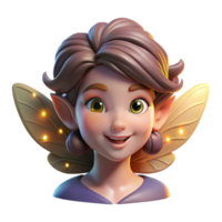 majestic unparalleled Portrait of a whimsical fairy with delicate wings, flowing hair, and a mischievous smile, lit by glowing fireflies, in a magical style png
