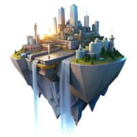 pristine sought after A futuristic city, built on the side of a cliff, with waterfalls cascading down its walls, illuminated by the soft light of dawn. Sunrise lighting, matte painting style png