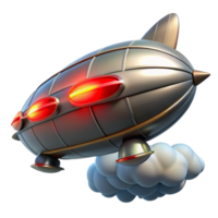 stunning exceptional A steampunk dirigible, sleek and silver, with glowing red accents, soaring through a cloudy sky, dramatic lighting png