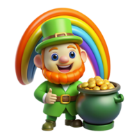 pristine unforgettable A mischievous leprechaun guarding a pot of gold at the end of a rainbow, vibrant, colorful lighting, cartoon style png