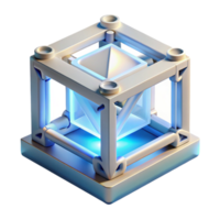 romantic picturesque A 3D printer creating a complex geometric shape, layer by layer, illuminated by a bright white light, minimalist style fine detail png