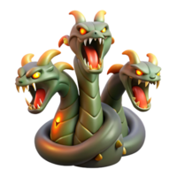 iconic mid century The hydra, a multi headed serpentine monster, regenerating a severed head, scales shimmering in the firelight. Comic book style high resolution png