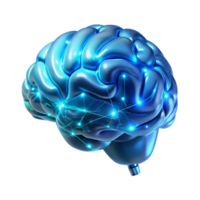 pristine romantic baroque A holographic projection of a human brain, rotating slowly, intricate neural networks glowing, illuminated by cool blue light in a minimalist style masterfully captured png