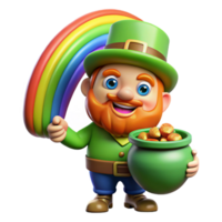 vibrant nostalgic rustic A mischievous leprechaun guarding a pot of gold at the end of a rainbow, vibrant, colorful lighting, cartoon style flawless png