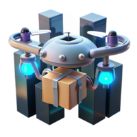 dazzling romantic industrial A futuristic drone delivering a package in a dense urban environment, illuminated by the city s lights, in a photorealistic style gallery standard png