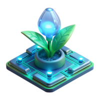 dreamy sumptuous A bioluminescent plant growing on a circuit board, emitting a soft, ethereal glow, in a surreal, biopunk style luxury png