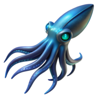 distinctive geometric A giant squid swimming in the deep ocean, bioluminescent and dark lighting, rendered in a mysterious, realistic style exclusive png