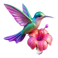 breathtaking coveted A tiny, iridescent hummingbird hovering over a vibrant fuchsia flower, droplets of morning dew clinging to its delicate feathers, captured in a macro photography style png