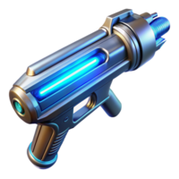 spectacular contemporary A futuristic weapon, sleek and metallic, emitting a faint blue glow, illuminated by a cool, neon light, sci fi style elite png