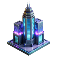 pristine industrial A futuristic skyscraper with holographic windows displaying dynamic content, night lighting, cyberpunk style luxury png