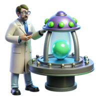 glorious contemporary A scientist examining a strange, pulsating alien artifact in a high tech laboratory. Retrofuturism style. Cool lighting museum quality png