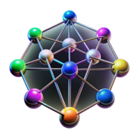 iconic avant garde A network of interconnected nodes, pulsing with data, glowing with various colors, in a dark, abstract style studio quality png