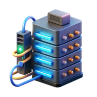 inspired coastal A server rack glowing with activity, cables and wires connecting to various devices, data center setting, realistic style gallery standard png