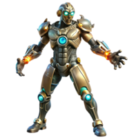 splendid tranquil renaissance A steampunk cyborg, with intricate mechanical limbs and glowing eyes, standing in a dramatic pose. Neon lighting. Cyberpunk style professional png