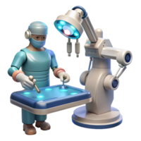 quintessential contemporary A robotic surgeon performing a delicate operation, precise instruments illuminated by surgical lights, medical illustration style original png