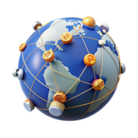 impressive celebrated A network of interconnected satellites orbiting Earth, communication lines visible between them, infographic style png