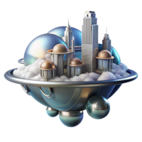 immaculate memorable A floating city above a gas giant, metallic and glass structures, swirling clouds, science fiction atmosphere, futuristic style, png