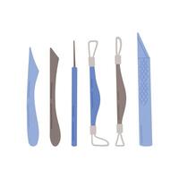 A set of modern pottery tools. A collection of wooden tools for making clay sculptures. Equipment for an art studio. Vivid illustration. illustration vector