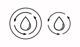 A drop of water with arrows around it, a icon.The icon is a stylized drop with arrows around it, symbolizing the recycling or conservation of water.Icons for water reuse vector
