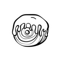Unique round croissant with decorative icing. Hand-drawn doodle with bold lines. Perfect for modern pastry branding and menu illustration. vector
