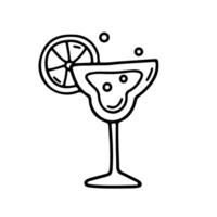 Cocktail in stemmed glass with lime garnish. Minimal doodle with fine outline. Great for classy event branding or cocktail party designs vector