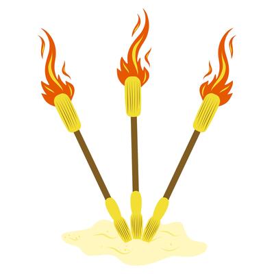Fire wicks on sand, fire sticks for fire performance. Fireshow wicks