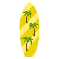 Surfboard illustration, surfboard with a tropical pattern, palm trees drawing. Surfboard for card, design, icon vector