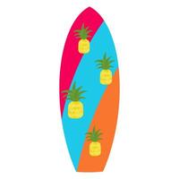 Surfboard illustration, surfboard with a tropical pattern, pineapple drawing. Surfboard for card, design, icon vector