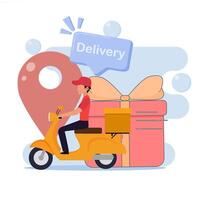 Delivery man on scooter with gift box and map vector