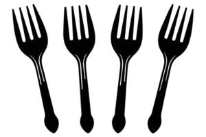 A simple Black and White Illustration of Plastic Forks and Spoons vector