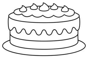 Simple black and white coloring page of a layered cake. vector